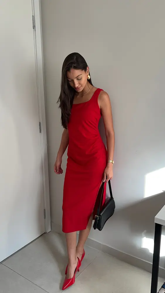 VESTIDO MIDI CANELADO