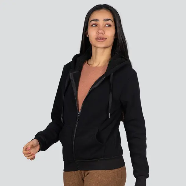 Jaqueta Feminina Moletom Peluciada Com Capuz .1001495J Preto