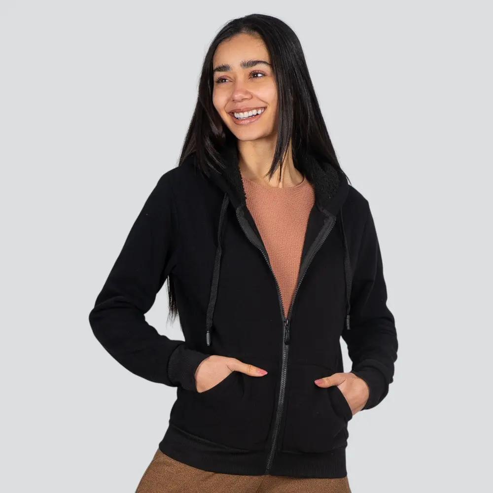 Jaqueta Feminina Moletom Peluciada Com Capuz .1001495J