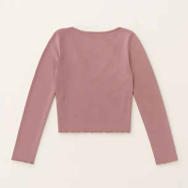 CROPPED FEM MANGA LONGA RIBANA FRISO DECOTE FRUFRU.03069 Rosa Queimado