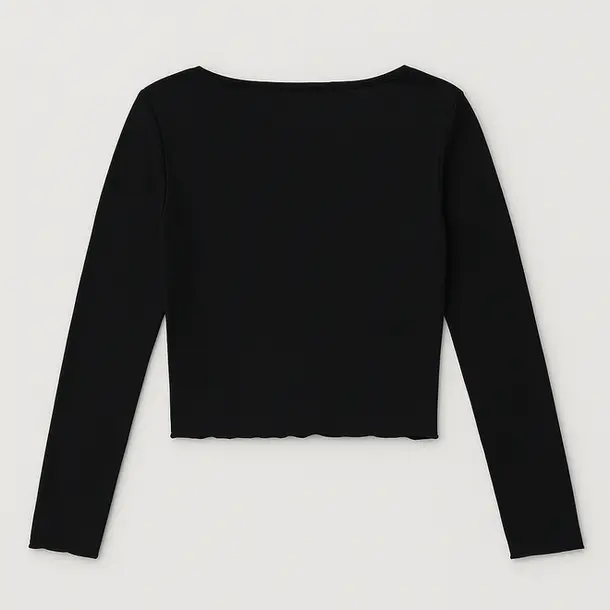 CROPPED FEM MANGA LONGA RIBANA FRISO DECOTE FRUFRU.03069 Preto