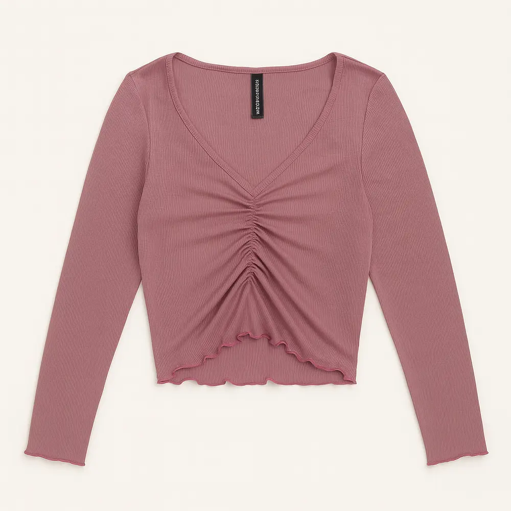 CROPPED FEM MANGA LONGA RIBANA FRISO DECOTE FRUFRU.03069