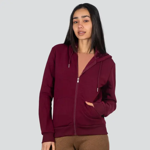 Jaqueta Feminina Moletom Com Zíper E Capuz .MFFZ-400 Marsala