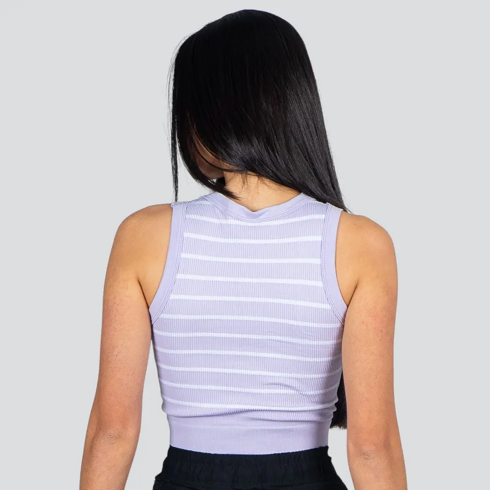 Regata Feminina Alça Larga Poliamida Canelada Listrada .LA-036