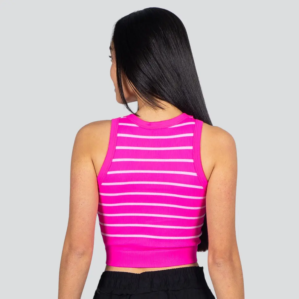 Regata Feminina Alça Larga Poliamida Canelada Listrada .LA-036