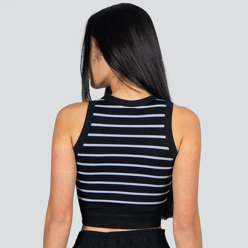 Regata Feminina Alça Larga Poliamida Canelada Listrada .LA-036