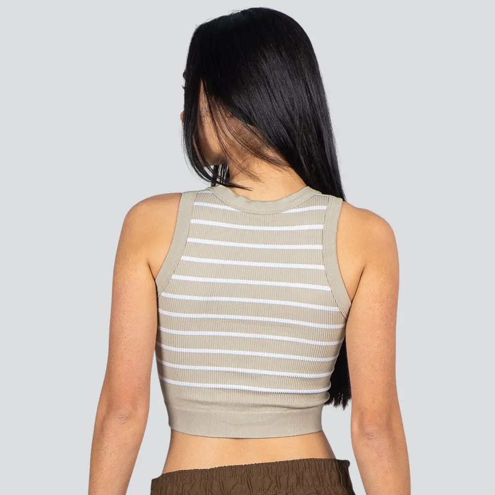 Regata Feminina Alça Larga Poliamida Canelada Listrada .LA-036