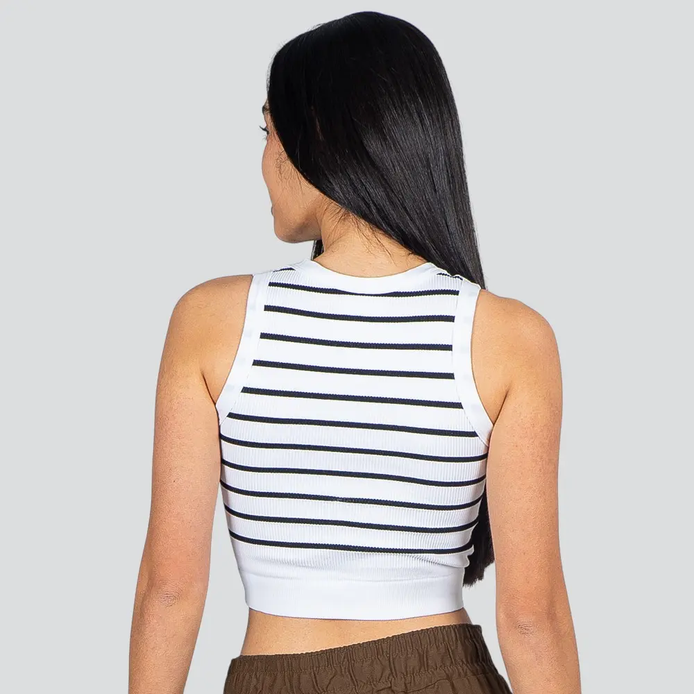 Regata Feminina Alça Larga Poliamida Canelada Listrada .LA-036