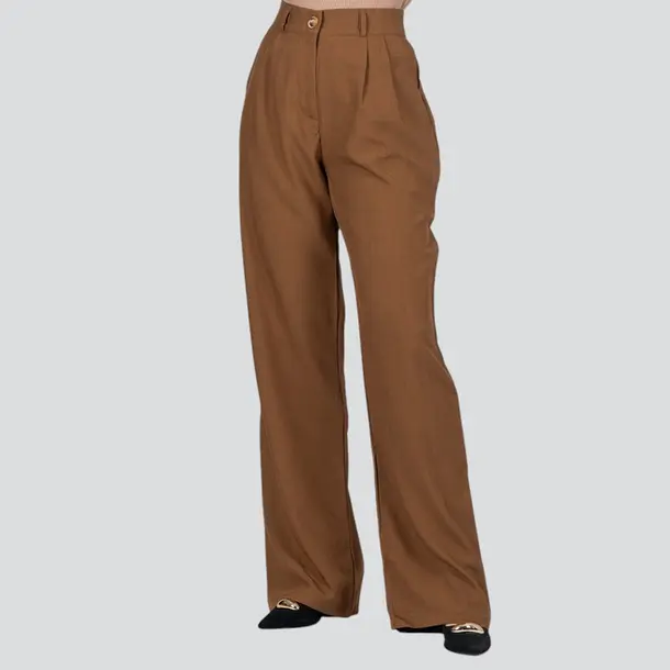 Calça Feminina Alfaiataria Pantalona .HQ115 Marrom