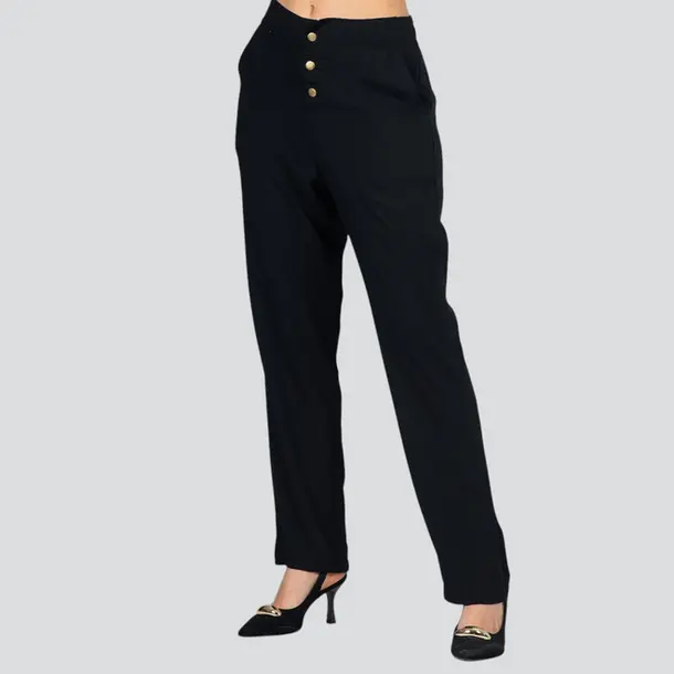 Calça Feminina Reta Viscose Com Botão No Cos .502-1 Preto