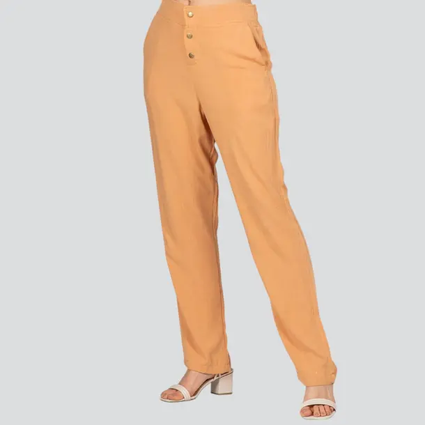 Calça Feminina Reta Viscose Com Botão No Cos .502-1