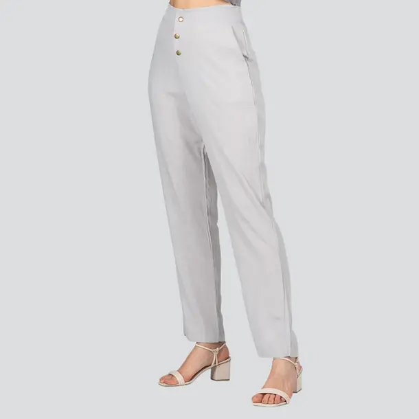 Calça Feminina Reta Viscose Com Botão No Cos .502-1 Cinza