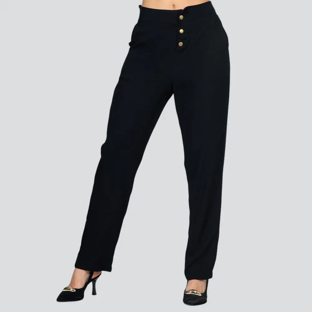 Calça Feminina Reta Viscose Com Botão No Cos .502-1