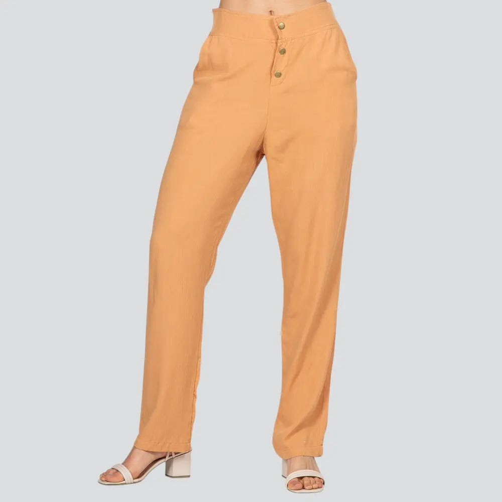 Calça Feminina Reta Viscose Com Botão No Cos .502-1