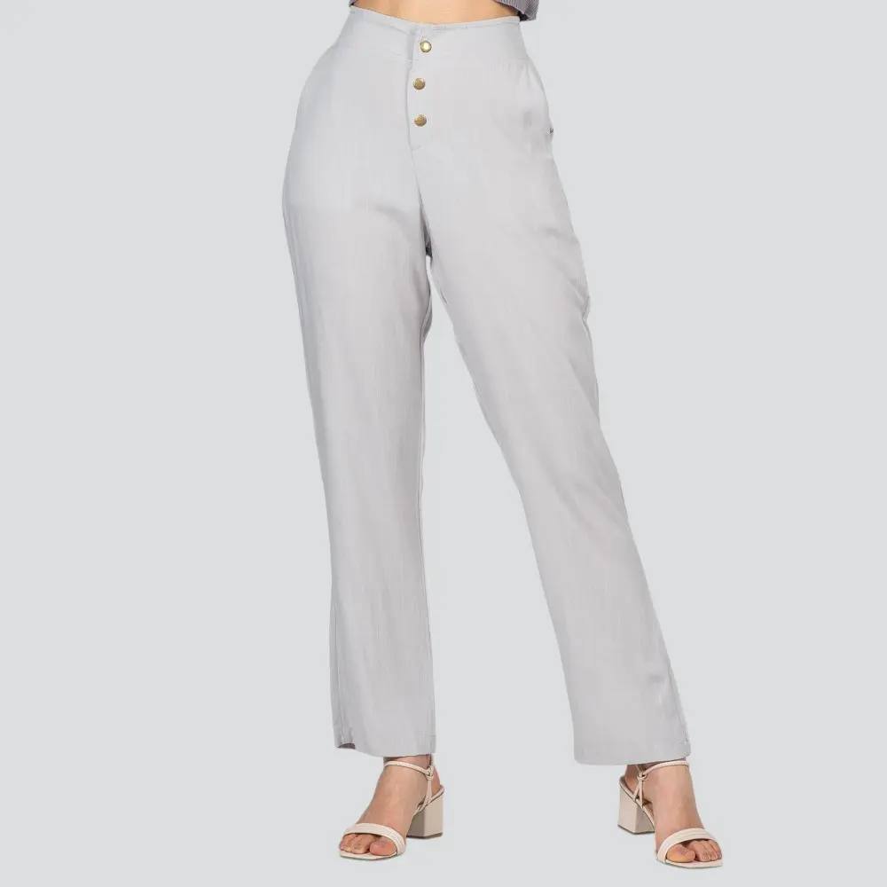 Calça Feminina Reta Viscose Com Botão No Cos .502-1
