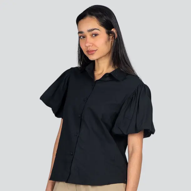 Camisa Feminina Manga Curta Bufante .SF-17 Preto