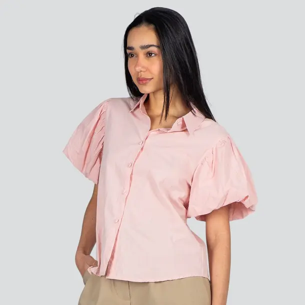 Camisa Feminina Manga Curta Bufante .SF-17 Rosa