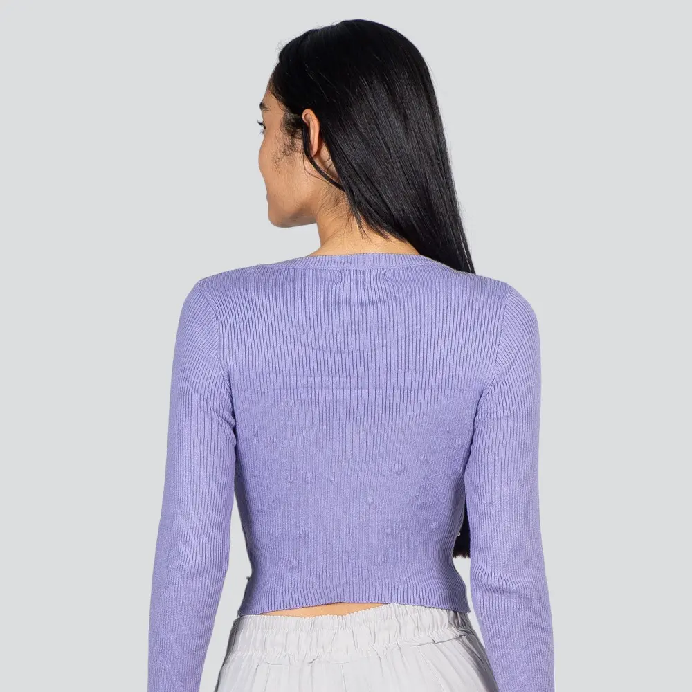 Blusa Feminina Manga Longa Tricô Modal Com Aplicação De Perolas .ZY22-2