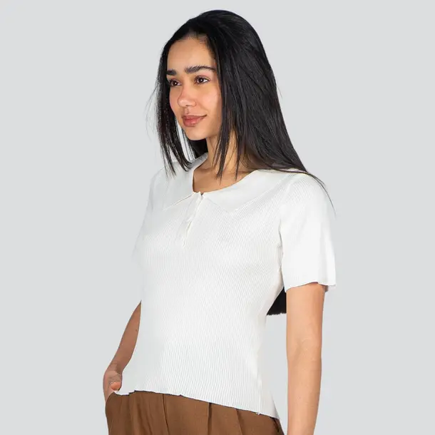 Polo Feminina Manga Curta Tricô Modal .YUX0066-2 Off