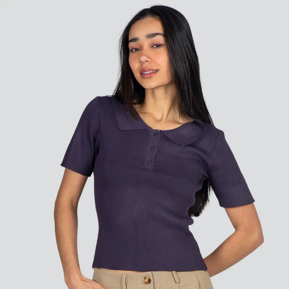 Polo Feminina Manga Curta Tricô Modal .YUX0066-2