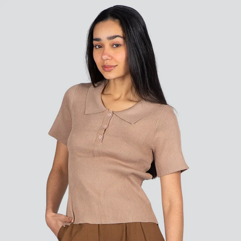 Polo Feminina Manga Curta Tricô Modal .YUX0066-2