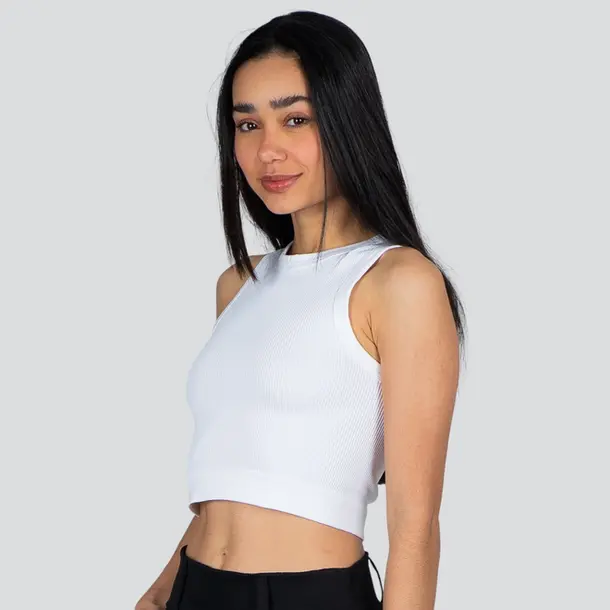 Regata Feminina Alça Média Canelada Poliamida Lisa .LA-081
