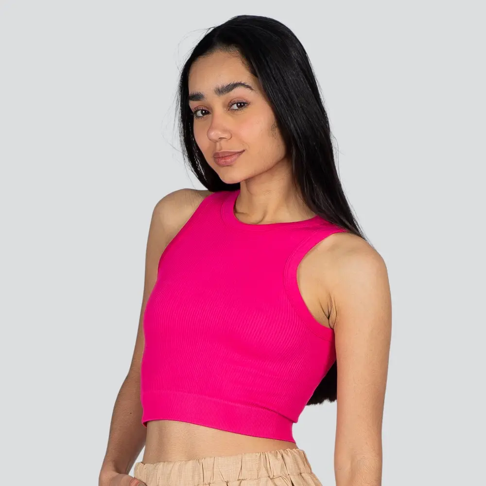 Regata Feminina Alça Média Canelada Poliamida Lisa .LA-081