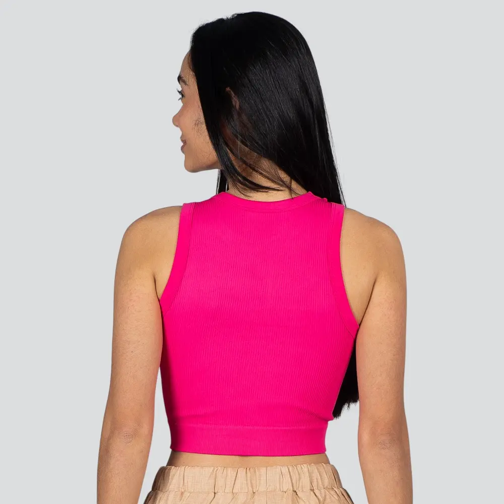 Regata Feminina Alça Média Canelada Poliamida Lisa .LA-081