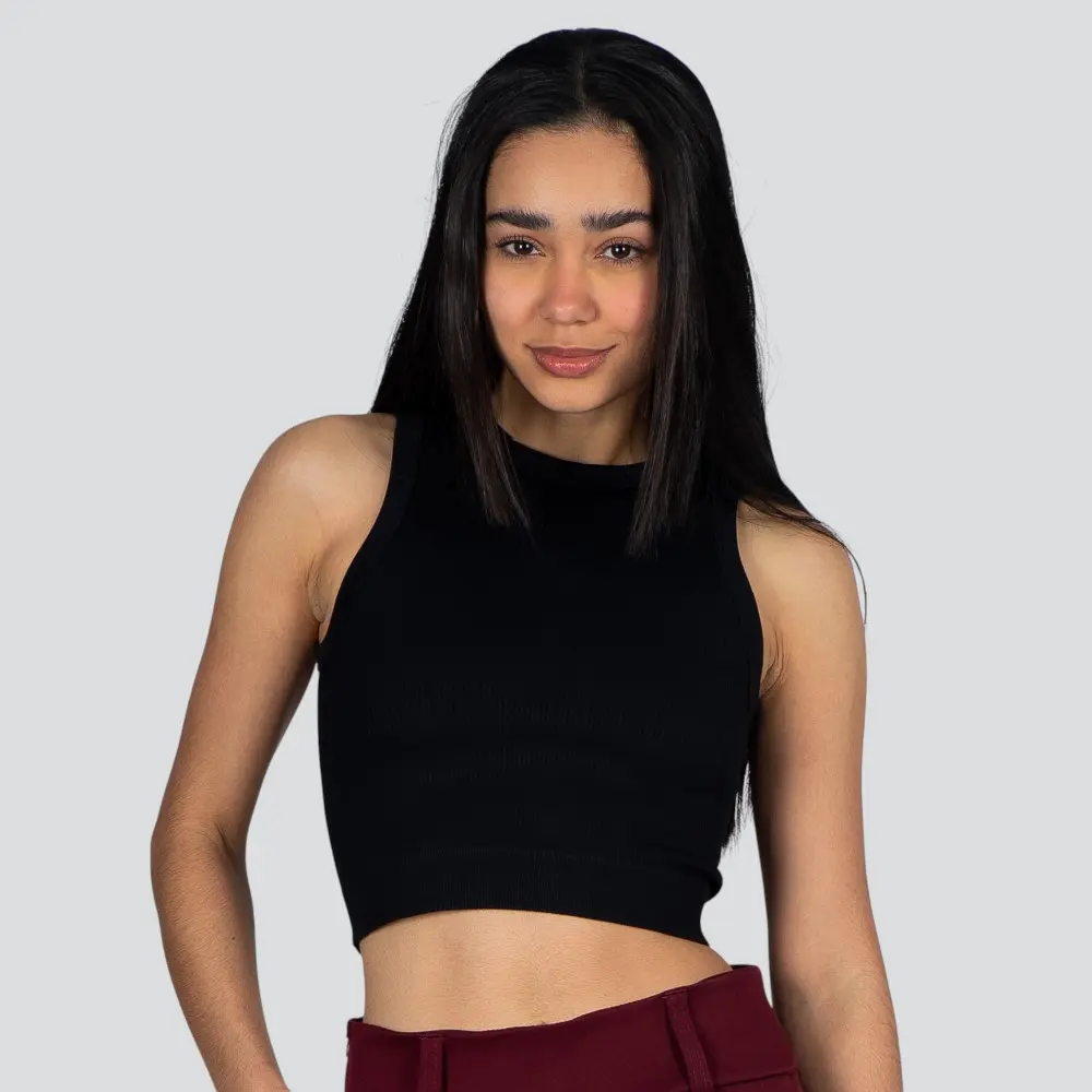 Regata Feminina Alça Média Canelada Poliamida Lisa .LA-081