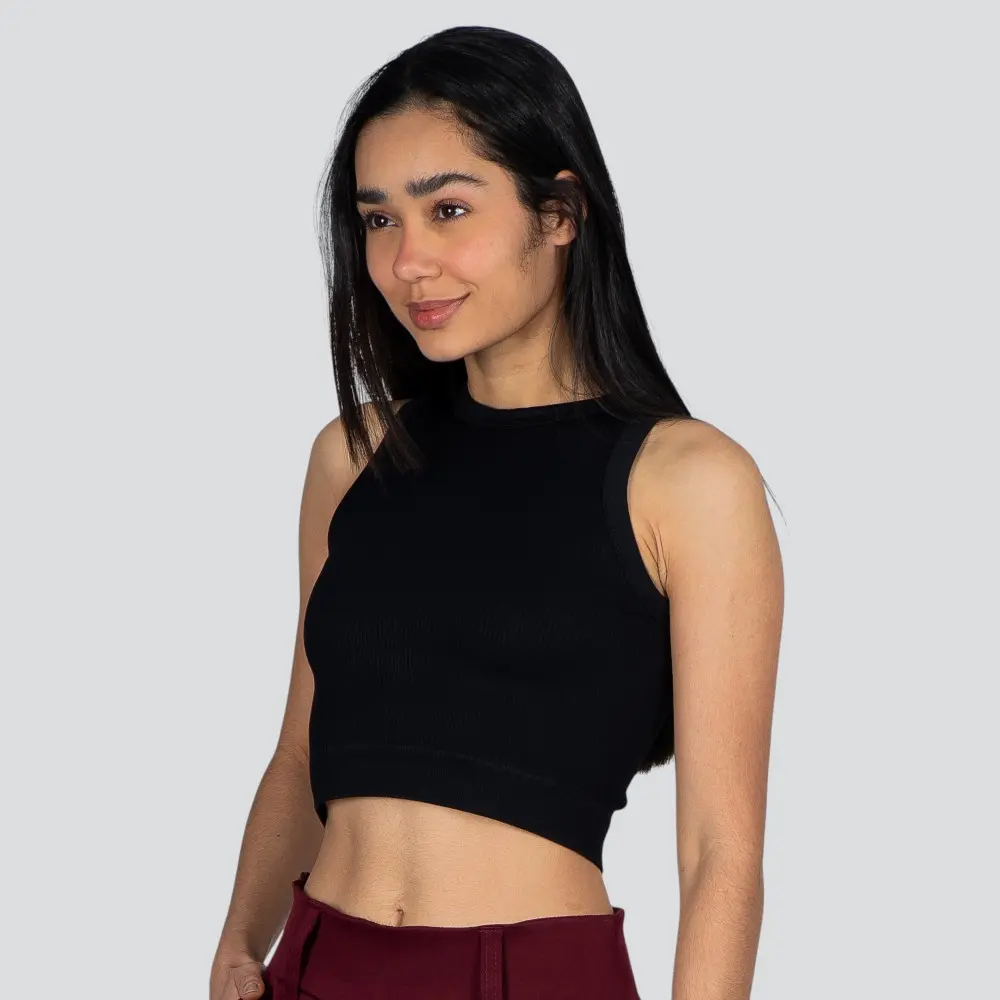 Regata Feminina Alça Média Canelada Poliamida Lisa .LA-081