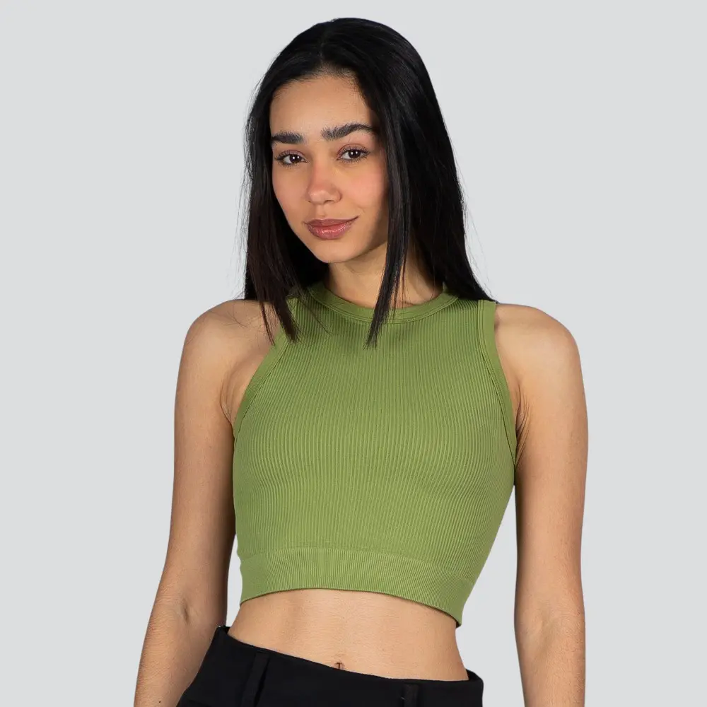 Regata Feminina Alça Média Canelada Poliamida Lisa .LA-081