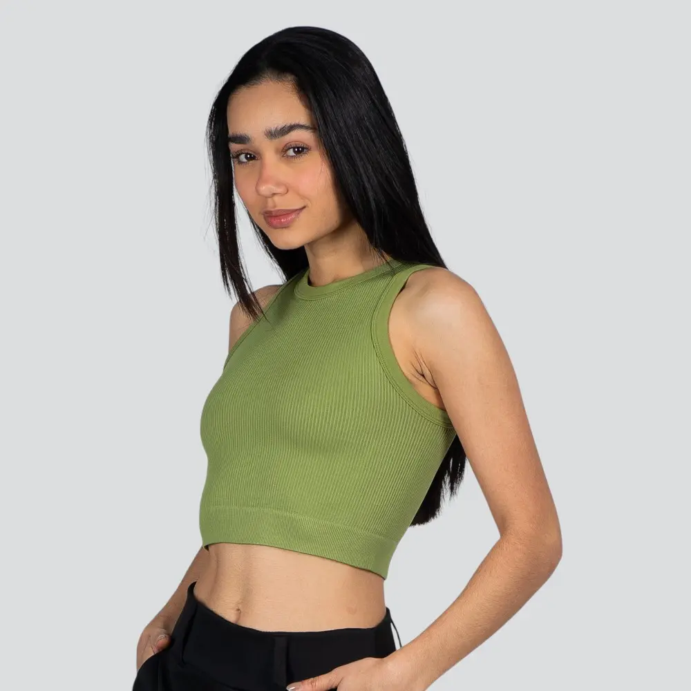 Regata Feminina Alça Média Canelada Poliamida Lisa .LA-081