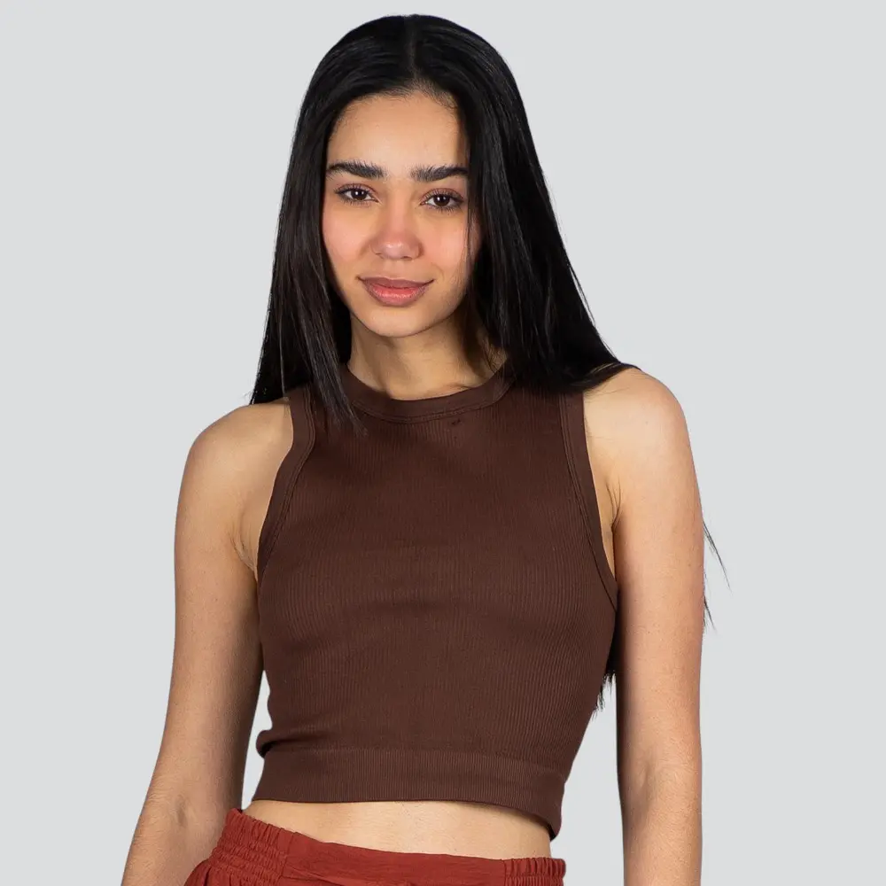 Regata Feminina Alça Média Canelada Poliamida Lisa .LA-081