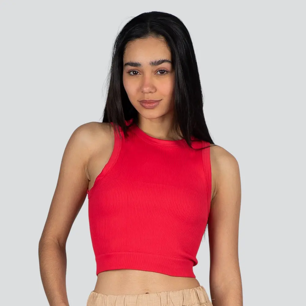 Regata Feminina Alça Média Canelada Poliamida Lisa .LA-081