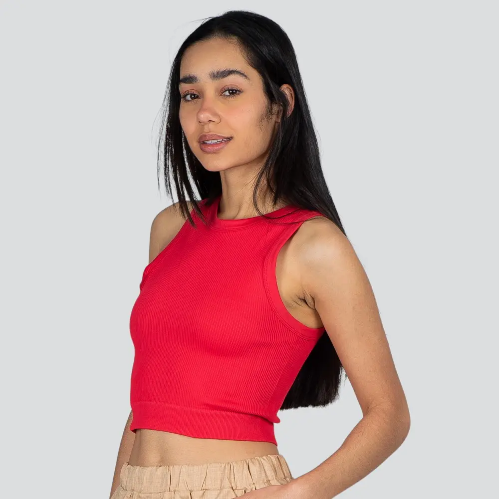 Regata Feminina Alça Média Canelada Poliamida Lisa .LA-081