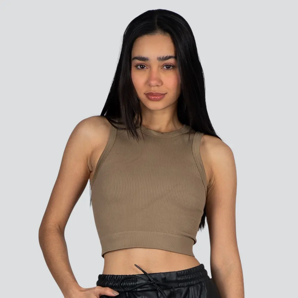 Regata Feminina Alça Média Canelada Poliamida Lisa .LA-081