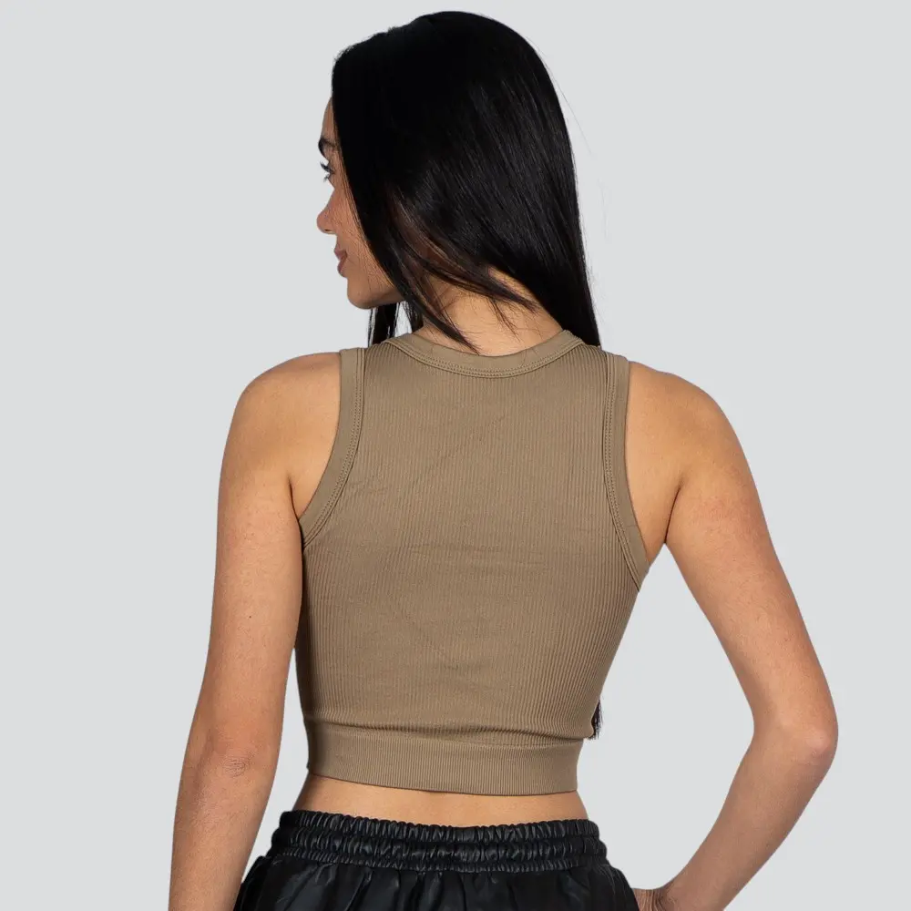 Regata Feminina Alça Média Canelada Poliamida Lisa .LA-081