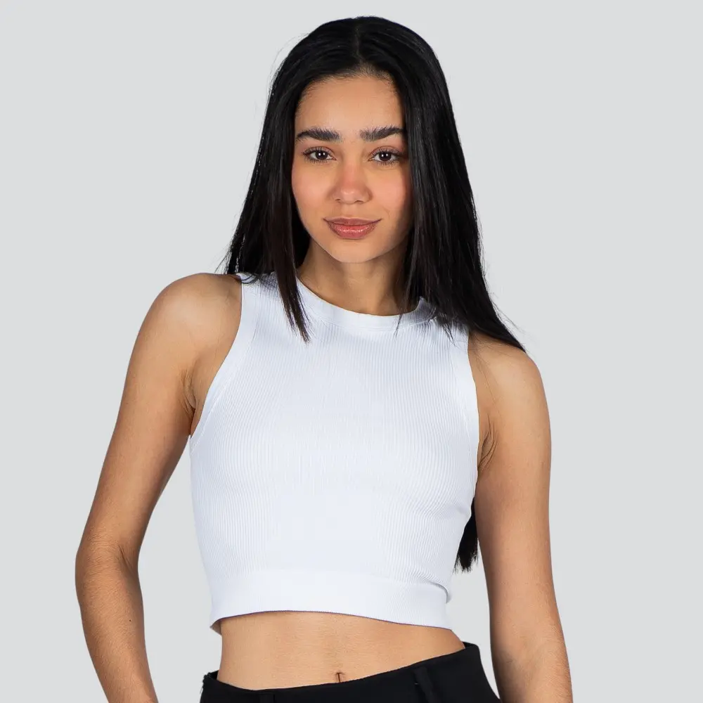 Regata Feminina Alça Média Canelada Poliamida Lisa .LA-081