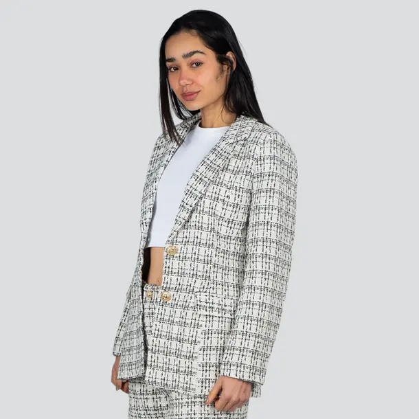 Blazer Feminino Tweed Texturizado .N-592B Preto/Branco