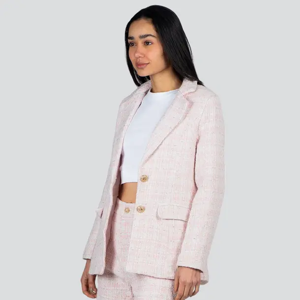 Blazer Feminino Tweed Texturizado .N-592B Rosa