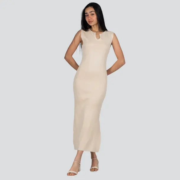 Vestido Feminino Longuete Tricô Modal .S1125 Creme