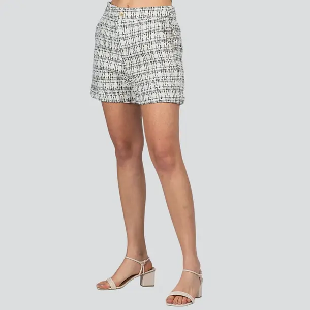 Shorts Feminino Tweed Texturizado .N-592S Preto/Branco