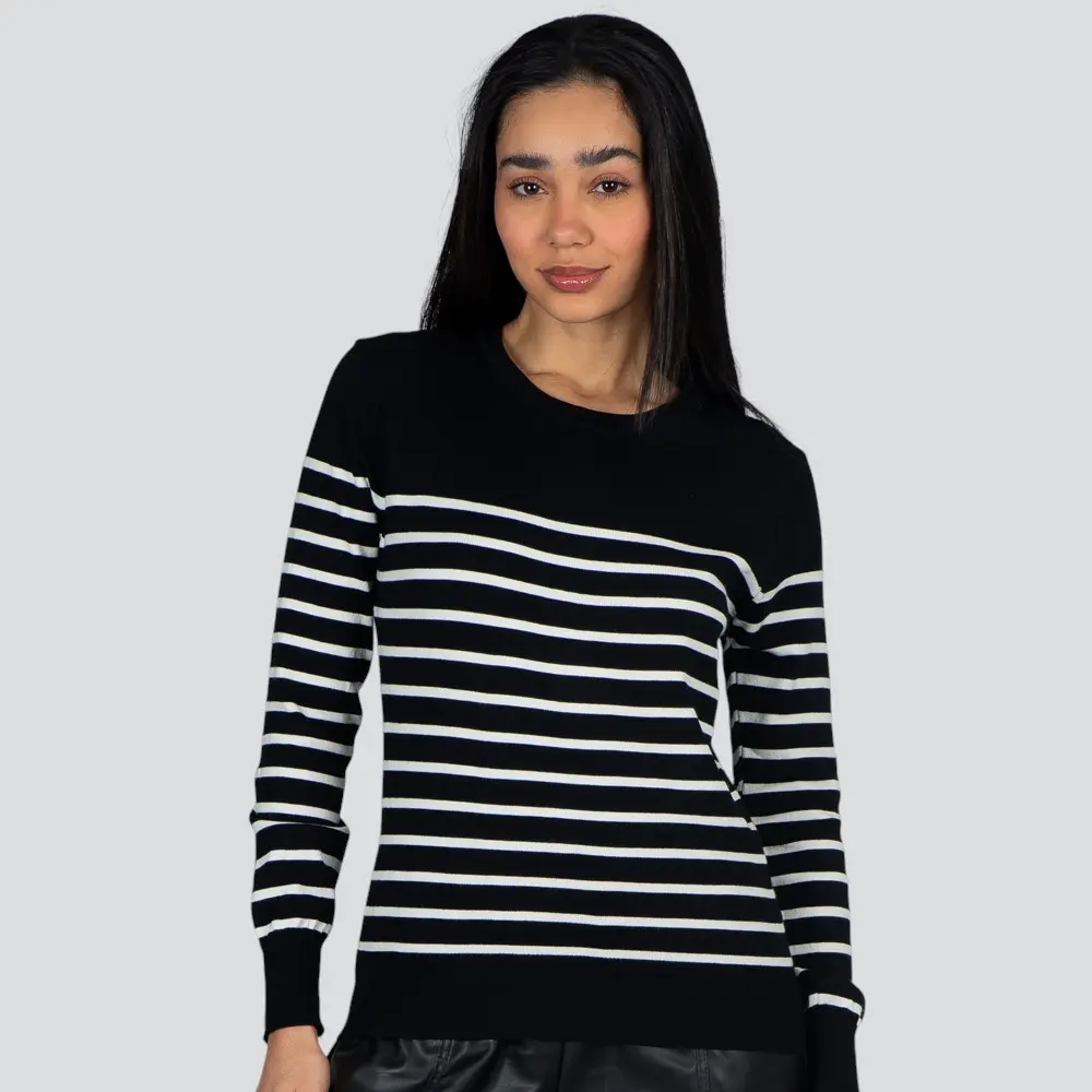 Blusa Feminina M/L Tricô Modal Listrado .1001693