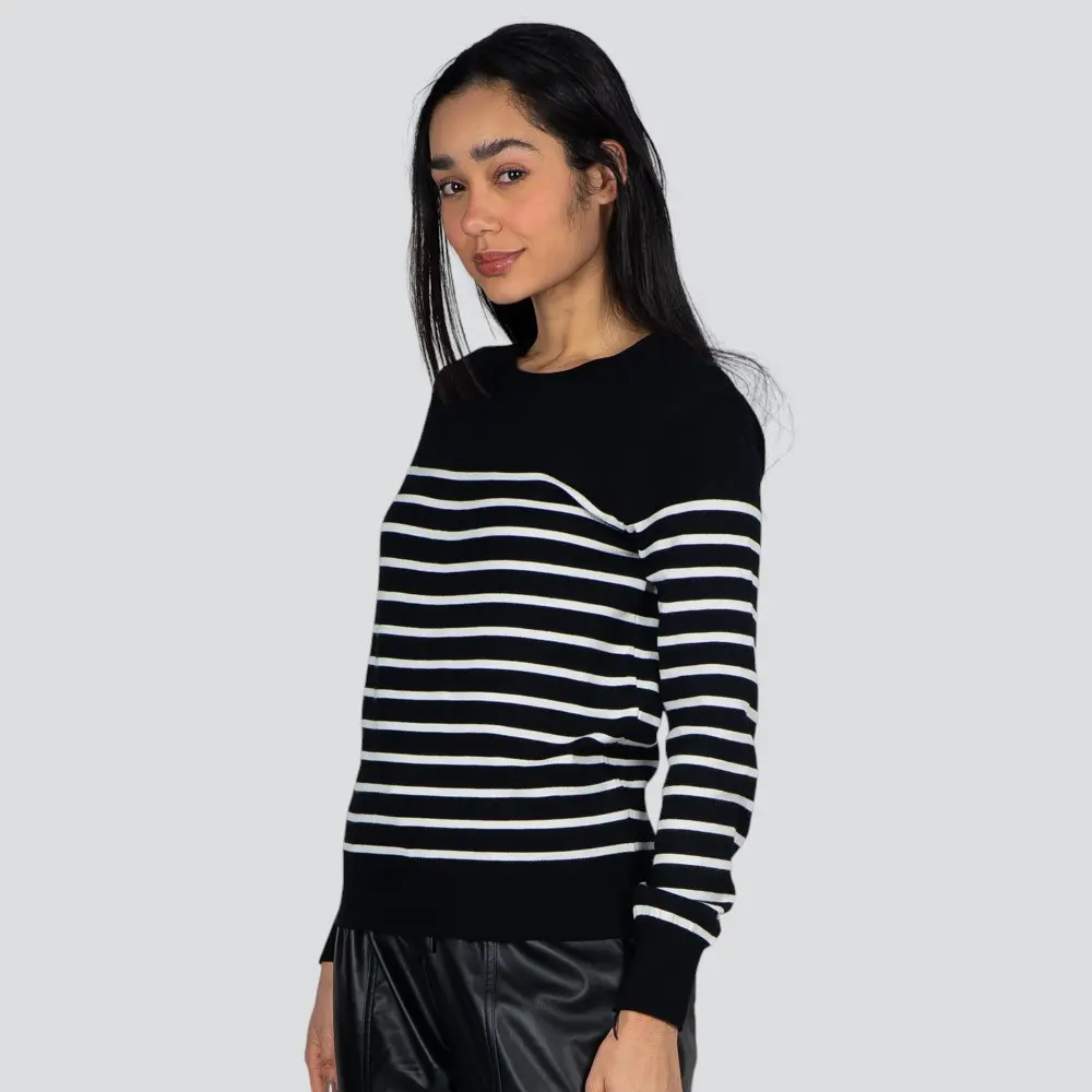 Blusa Feminina M/L Tricô Modal Listrado .1001693