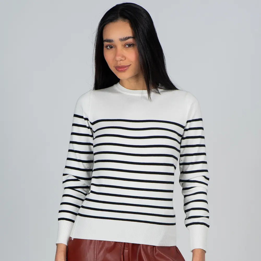 Blusa Feminina M/L Tricô Modal Listrado .1001693