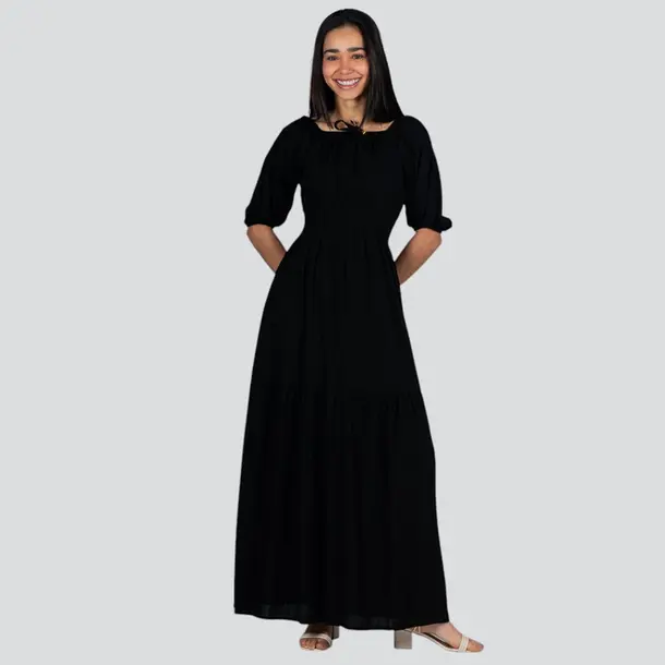 Vestido Feminino Longo Com Elástico MG 7/8 Ombro A Ombro Viscose .508-2