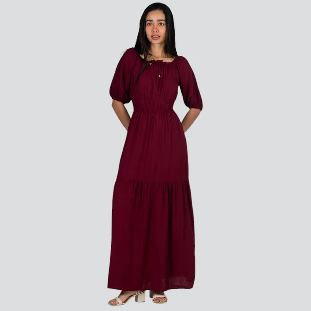 Vestido Feminino Longo Com Elástico MG 7/8 Ombro A Ombro Viscose .508-2