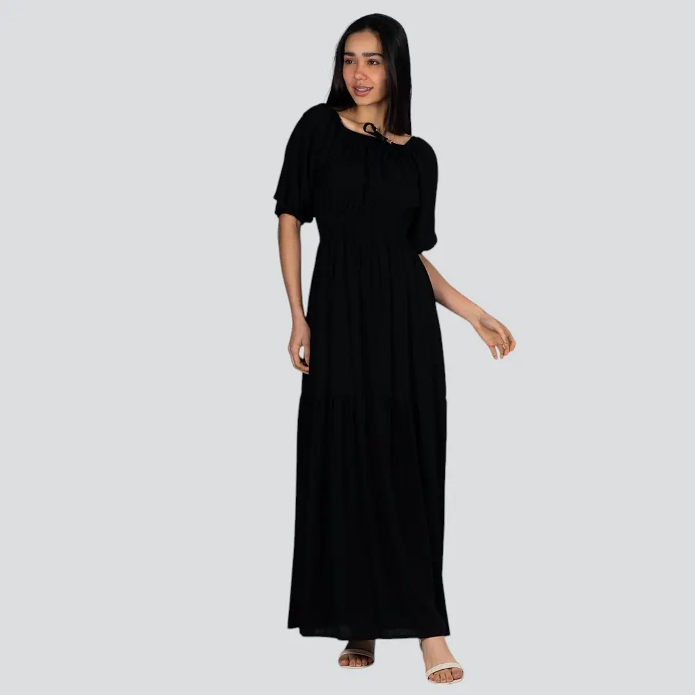 Vestido Feminino Longo Com Elástico MG 7/8 Ombro A Ombro Viscose .508-2