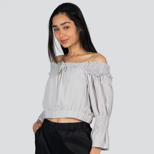 Blusa Feminina MG 7/8 Ciganinha Viscose .523-1 Cinza