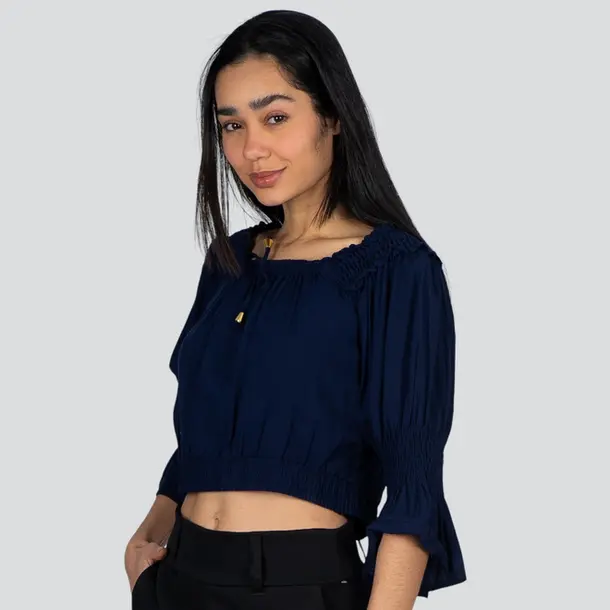 Blusa Feminina MG 7/8 Ciganinha Viscose .523-1 Marinho